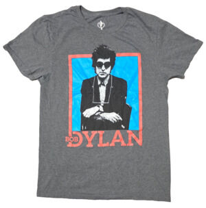 Bob Dylan Graphic Tee Shirt Mens Small Gray Short Sleeve Mad Engine Rock Band